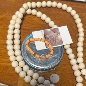 NEW•HANDMADE ELEGANT ORANGE & GOLD BEADED BRACELET•NWT